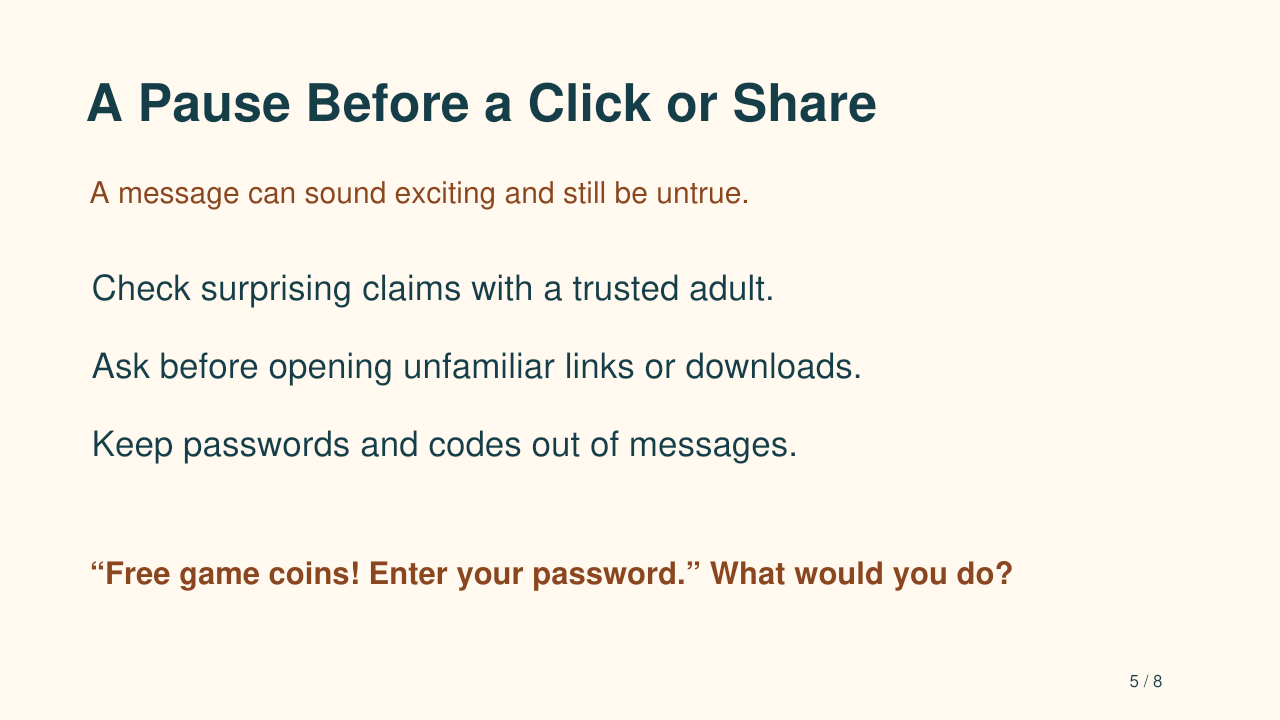 Pause before a click or share